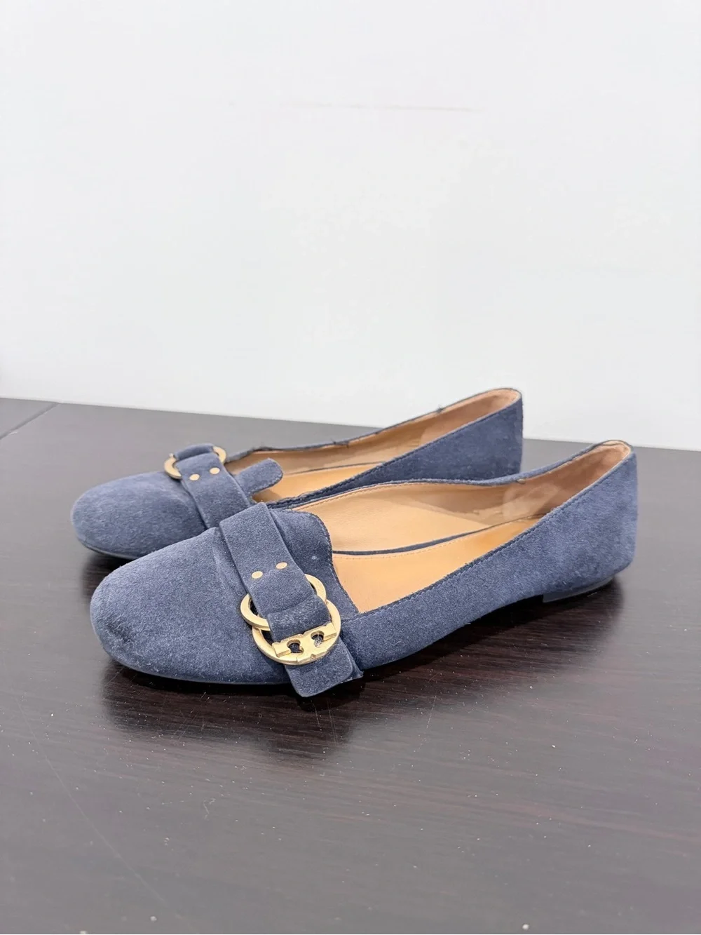 Tory Burch Logo Navy Blue Marsden Ballet Sz 8